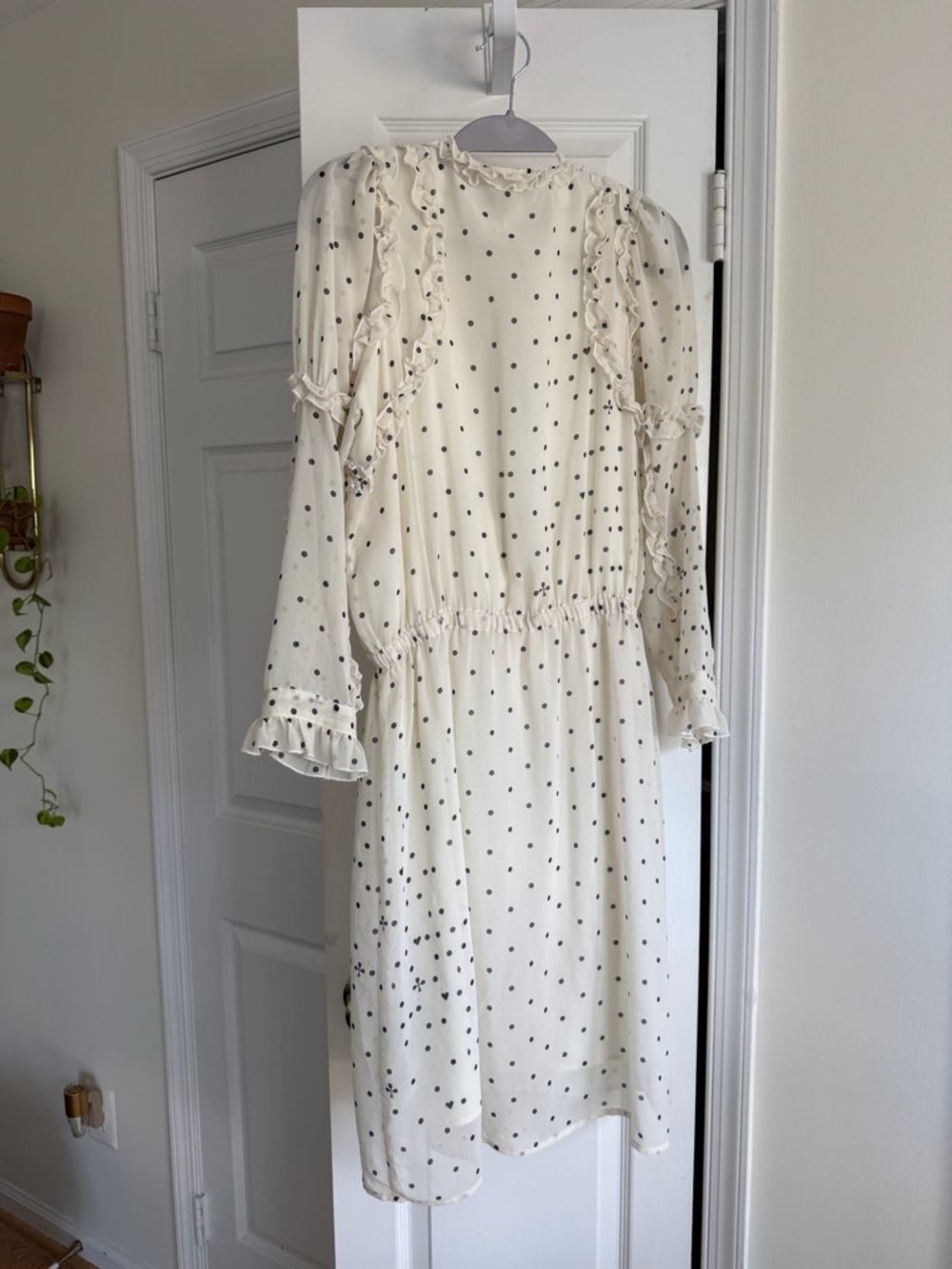 Koché Collective Polka Dot Ruffle Lace-Up Dress Size 36 Sheer Romantic - Picture 8 of 11